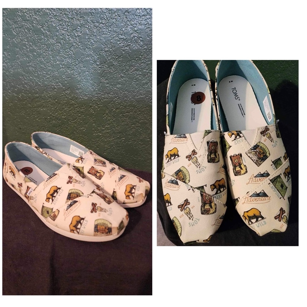 TOMS size 8 shoes bear adventure camping